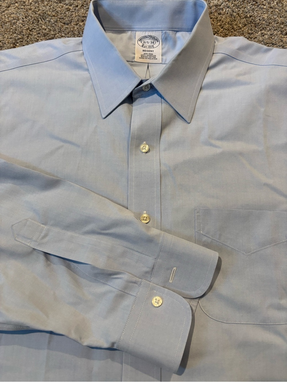 Brooks Brothers Mens Classic Fit Non-Iron Dress Shirt Light Blue 16.5 34 Summer